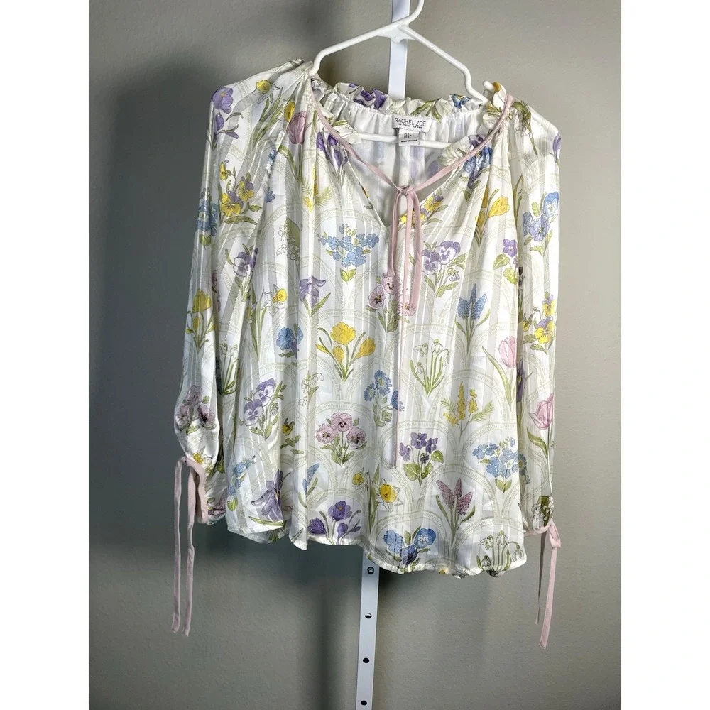 Rachel Zoe Blouse Women's Small Floral Spring Summer Garden Cottage Peasant Top - Picture 1 of 10